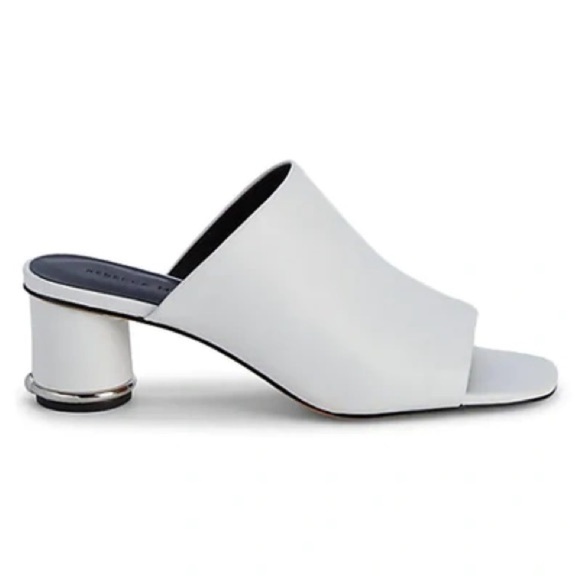 Rebecca Minkoff Aceline Leather Cylinder Heel Mule Sandals in White Size 8 - Picture 1 of 12